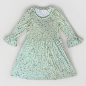 Studio B Bobeau Floral Babydoll Dress Bell Sleeve Mint Green Pink Small